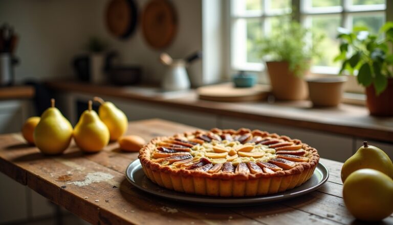Recette simple et gourmande : Tarte aux poires, chocolat et amandes